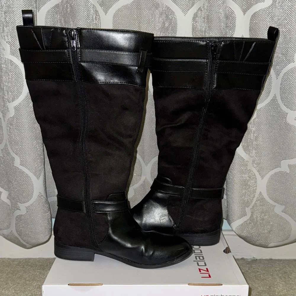 Black Knee-High Wide Calf Wide Width Boots FREE SHIPPING